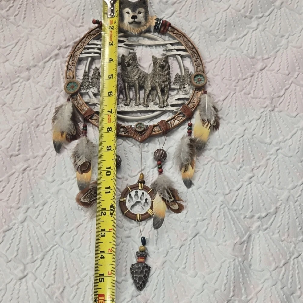 The Bradford Exchange Wolf Dreamcatcher with Feathers - Brown and Gray